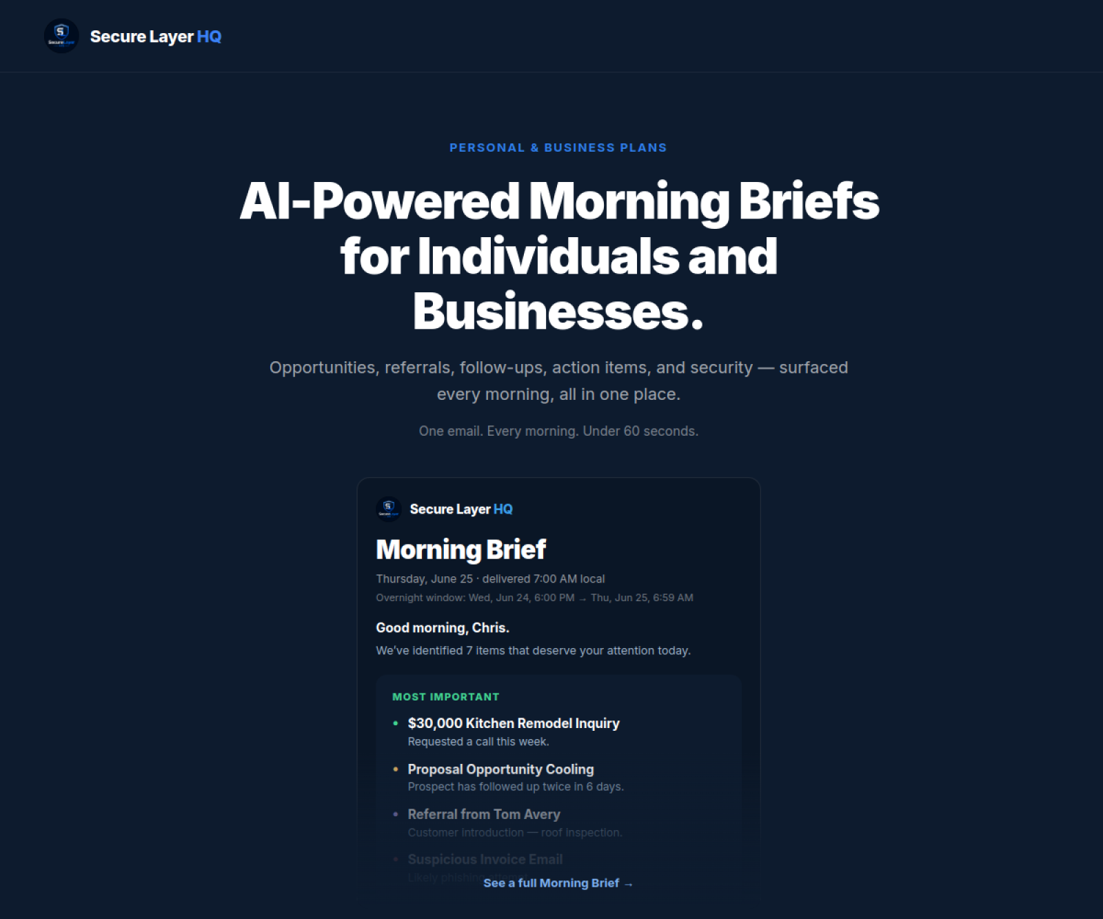 SecureLayerHQ AI morning brief website